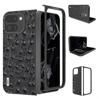 ABEEL Voor Google Pixel 9 Pro Fold 5G Hoes Echte Runderleer+PC Telefoonhoes Struisvogeltextuur