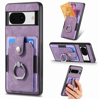 D2 voor Google Pixel 8a Hoesje met Lederen Coating, TPU Ring, Kickstand Telefoonhoesje met Kaartsleuven