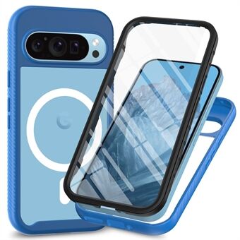 Voor Google Pixel 9 / Pixel 9 Pro Hoes PC+TPU Transparante Telefoonhoes met PET Schermfilm Algehele Bescherming Magnetisch Draadloos Opladen