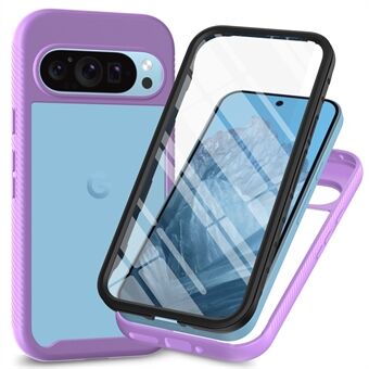 Voor Google Pixel 9 Pro XL Hoes PC+TPU Transparante Telefoonhoes met PET Schermfolie Alomvattende Bescherming