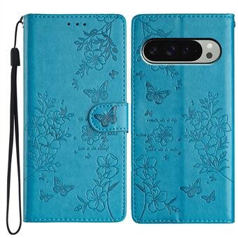 Voor Google Pixel 9 Pro XL Portemonnee Telefoonhoes Vlinder Bloemafdruk Leren Flipcover