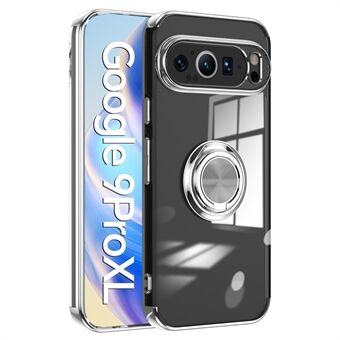 Voor Google Pixel 9 Pro XL Hoes Electroplating Kickstand TPU Telefoonhoes Magnetische Autohouder - Roségoud