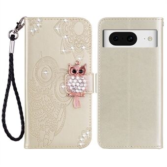 Voor Google Pixel 9 Pro / Pixel 9 Portemonnee Hoesje Uil Bloem Ingeprent Rhinestone Lederen Cover