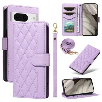 Voor Google Pixel 8 Hoesje Portemonnee Ruit Leer Telefoonhoes met Schouderriem, Polsbandje