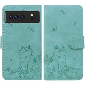 Voor Google Pixel 8 Pro Hoesje Portemonnee Kattenpatroon Ingeprent Leren Telefoonhoesje