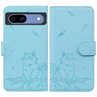 Voor Google Pixel 8a Hoes Wallet Kat Patroon Ingeprent Leren Telefoonhoesje