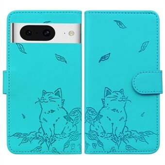 Voor Google Pixel 8 Hoes Portemonnee Met Kattenpatroon Gegraveerd Lederen Telefoonhoesje