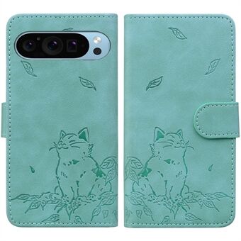 Voor Google Pixel 9 Pro XL Hoesje Portemonnee Kattenpatroon Ingeprent Leren Telefoonhoes