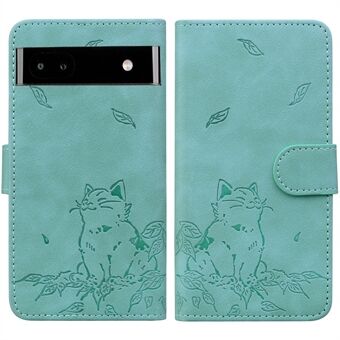 Voor Google Pixel 7a Case Wallet Cat Pattern Geprent Leren Telefoonhoesje