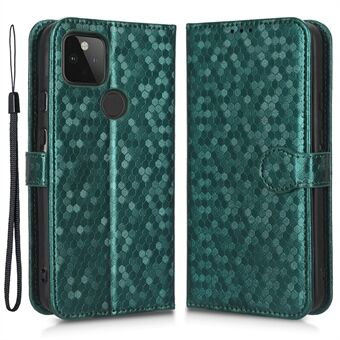 Voor de Google Pixel 5a 5G Dot Pattern bedrukte PU lederen hoes met opklapbaar standaard portemonneehoesje en polsbandje.