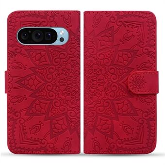 Voor Google Pixel 9 / Pixel 9 Pro Hoes PU Lederen Portemonnee Flip Telefoonhoes Bloemen Ingeprent