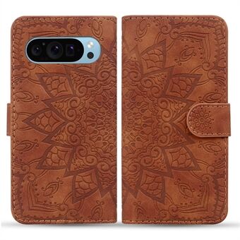 Voor Google Pixel 9 Pro XL Hoes PU Leren Portemonnee Flip Telefoonhoes Bloemenmotief