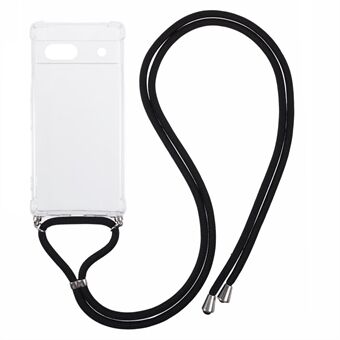 Voor Google Pixel 7a Hoes Versterkte Hoek TPU Transparante Telefoonhoes met Lanyard