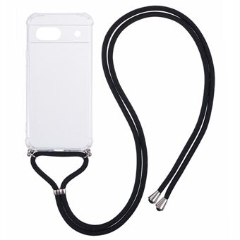 Voor Google Pixel 8a Hoesje Versterkte Hoeken TPU Doorzichtig Telefoonhoesje met Lanyard