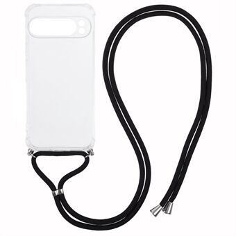 Voor Google Pixel 9 Pro XL Hoes Verstevigde Hoek TPU Transparante Telefoonhoes met Lanyard