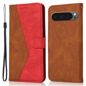 Voor Google Pixel 9 Pro XL Hoes Kleur Splicing Wallet Stand Leren Telefoonhoesje met Polsbandje