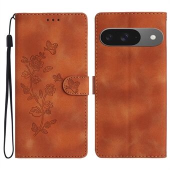 Voor Google Pixel 9 / Pixel 9 Pro Hoesje Leren Gedrukt Bloemen Telefoonhoes Portemonnee met Polsbandje