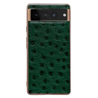 Voor de Google Pixel 7 Pro anti-kras telefoonhoesje met electroplating struisvogelpatroon, gecoat met echt leer van TPU+PC om je telefoon te beschermen.