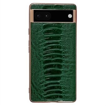 Voor Google Pixel 7 5G Schokbestendige Beschermhoes Elektroplating Telefoonhoesje Krokodillenstructuur Echt Leren Gecoate TPU+PC Case.