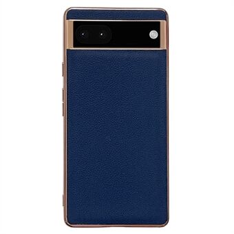 Voor Google Pixel 6a Echt Lederen Gecoate TPU+PC Hybride Hoesje Elektroplating Niet-Slip Grip Schokabsorberende Beschermende Telefoonhoes