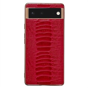 Voor de Google Pixel 6 Elektroplaterende Ontwerp Telefoonhoes met Krokodillentextuur, Echt Lederen Gecoate TPU+PC Schokbestendige Beschermhoes.