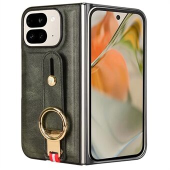 Voor Google Pixel 9 Pro Fold 5G Hoes Leer+PC+TPU Polsbandhoes met Flesopener Ring