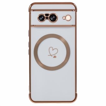 Voor Google Pixel 8 Hoes Compatibel met MagSafe Geëlectroplateerd TPU Telefoonhoesje Met Uitholling Liefde Harten