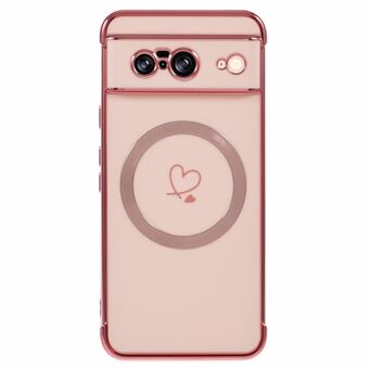 Voor Google Pixel 8 Hoes Compatibel met MagSafe Geëlectroplateerde TPU Telefoonhoesje Holle Liefdesharten