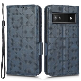 Voor Google Pixel 6a Driehoekig Patroon Flip Telefoonhoesje met Standaard Portemonnee PU Lederen Hoesje met Strap