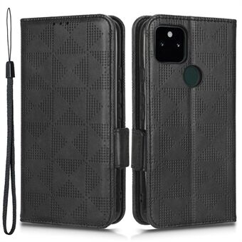 Driehoekig Patroon Gedrukte Telefoonhoes voor Google Pixel 5a 5G Anti-kras Folio Flip Cover PU Leren Portemonnee Stand Case met Riem