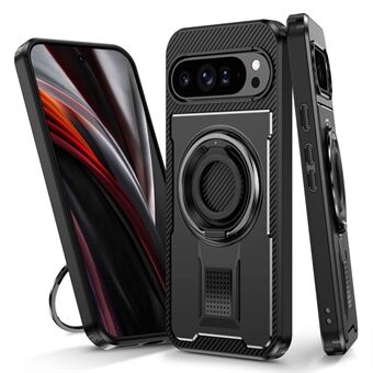 Voor Google Pixel 9 Pro XL Hoes TPU+PC Kickstand Telefoonhoes met Siliconen Vingerband