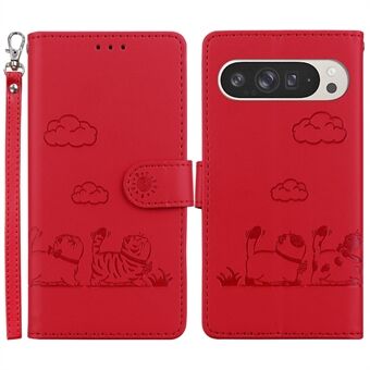 Voor Google Pixel 9 Pro XL Hoesje RFID-blokkerende Kittenspatroon TPU+PU Leren Telefoonhoesje