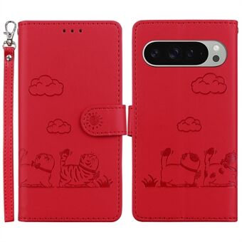 Voor Google Pixel 9 Pro / Pixel 9 Hoes RFID Blokkerende Kitten Patroon TPU+PU Lederen Telefoonhoesje