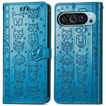 Voor Google Pixel 9 / Pixel 9 Pro Hoes Lederen Portemonnee Flip Telefoonhoesje Schattig Kat Hond Patroon