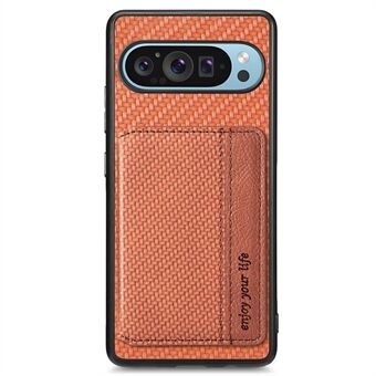 Voor Google Pixel 9 / Pixel 9 Pro Hoes RFID Blokkerende Kaarthouder Koolstofvezel Leer+PC+TPU Telefoonhoesje