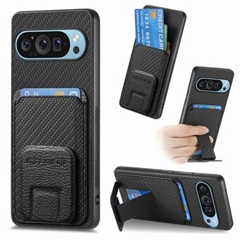 Voor Google Pixel 9 / Pixel 9 Pro Hoes Kaart Houder Koolstofvezel Textuur Leren Gecoate TPU Telefoonhoesje