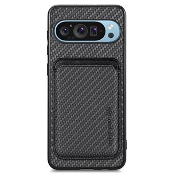 Voor Google Pixel 9 Pro XL Hoesje Carbon Fiber Leren Achterkant met Afneembare Kaartenhouder