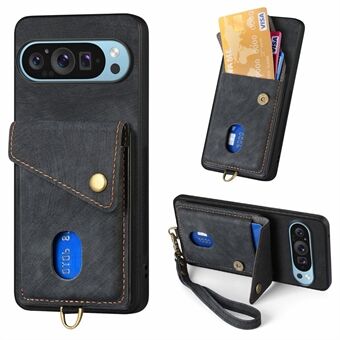 Voor Google Pixel 9 Pro XL Hoesje met Kaartsleuf en Kickstand Leren TPU Telefoonhoesje