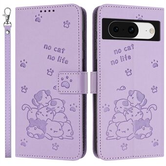 Voor Google Pixel 8 Hoes met Band Kattenprint Leren Portemonnee Telefoonhoesje