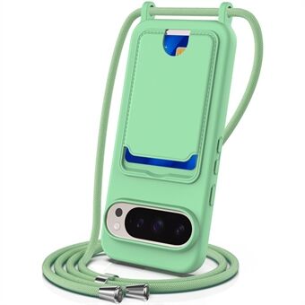 Voor Google Pixel 9 Pro XL Hoes Vloeibare Siliconen Kaart Houder Telefoon Achterkant Cover met Lanyard