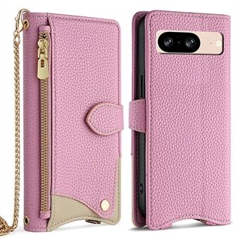 Voor Google Pixel 8 Lederen Hoes Portemonnee Stand Cover Onregelmatig Staart Stijl met Kettingriem
