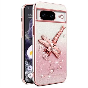 KADEM Voor Google Pixel 8 Hoesje Libelle Kickstand TPU Bloemen Glitter Telefoonhoesje