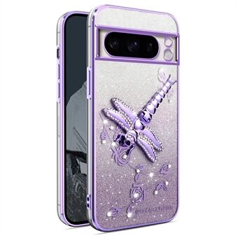 KADEM Voor Google Pixel 8 Pro Hoes Libelle Kickstand TPU Bloemen Glitter Telefoonhoesje