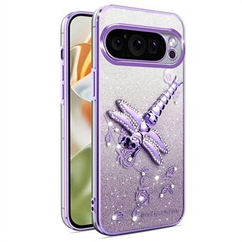 KADEM Voor Google Pixel 9 Pro XL Hoesje Libelle Kickstand TPU Bloemen Glitters Telefoonhoesje