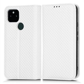 Voor Google Pixel 5a 5G Grid Texture Magnetic Auto-absorbed Phone Case PU Leather Wallet Stand Folio Flip Cover.