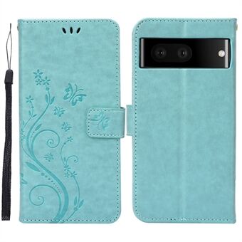 Voor de Google Pixel 7 5G anti-kras stofdichte telefoonhoes met portemonnee en standaard, gemaakt van PU-leer met opdruk van bloemen en vlinders, cell phone case.