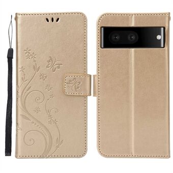 Voor Google Pixel 7 5G Anti-kras Stofdichte Telefoonhoesje Portemonnee Stand PU Leren Bedrukking Bloemen Vlinders Telefoonhoesje