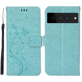 Voor Google Pixel 7 Pro Wallet Stand PU Leather Imprinting Flower Butterflies Case Volledige Bescherming Binnenkant TPU Telefoonhoes Met Band