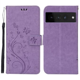 Voor de Google Pixel 7 Pro Wallet Stand PU Leren Hoesje met Bedrukking van Bloemen Vlinders, Volledige Bescherming met Binnenkant van TPU Telefoonhoesje met Strap