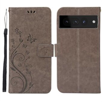 Voor Google Pixel 7 Pro Portemonnee Standaard PU Leren Hoesje met Opdruk Bloemen Vlinders Volledige Bescherming Binnenste TPU Telefoonhoes met Riem